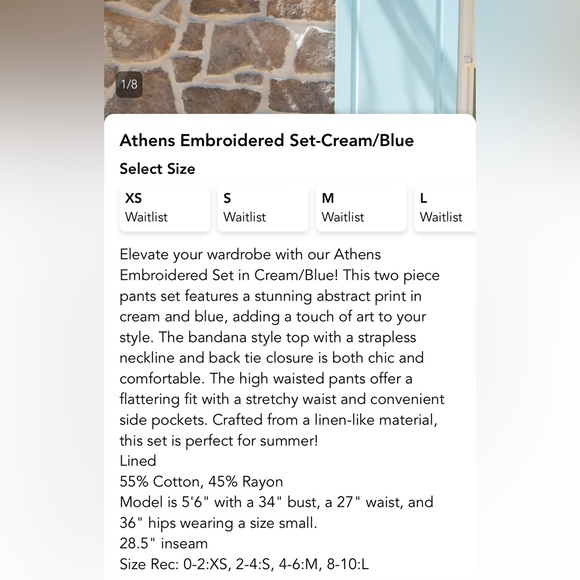 Athens Embroidered Set-Cream/Blue- These Three Boutique - Picture 8 of 8